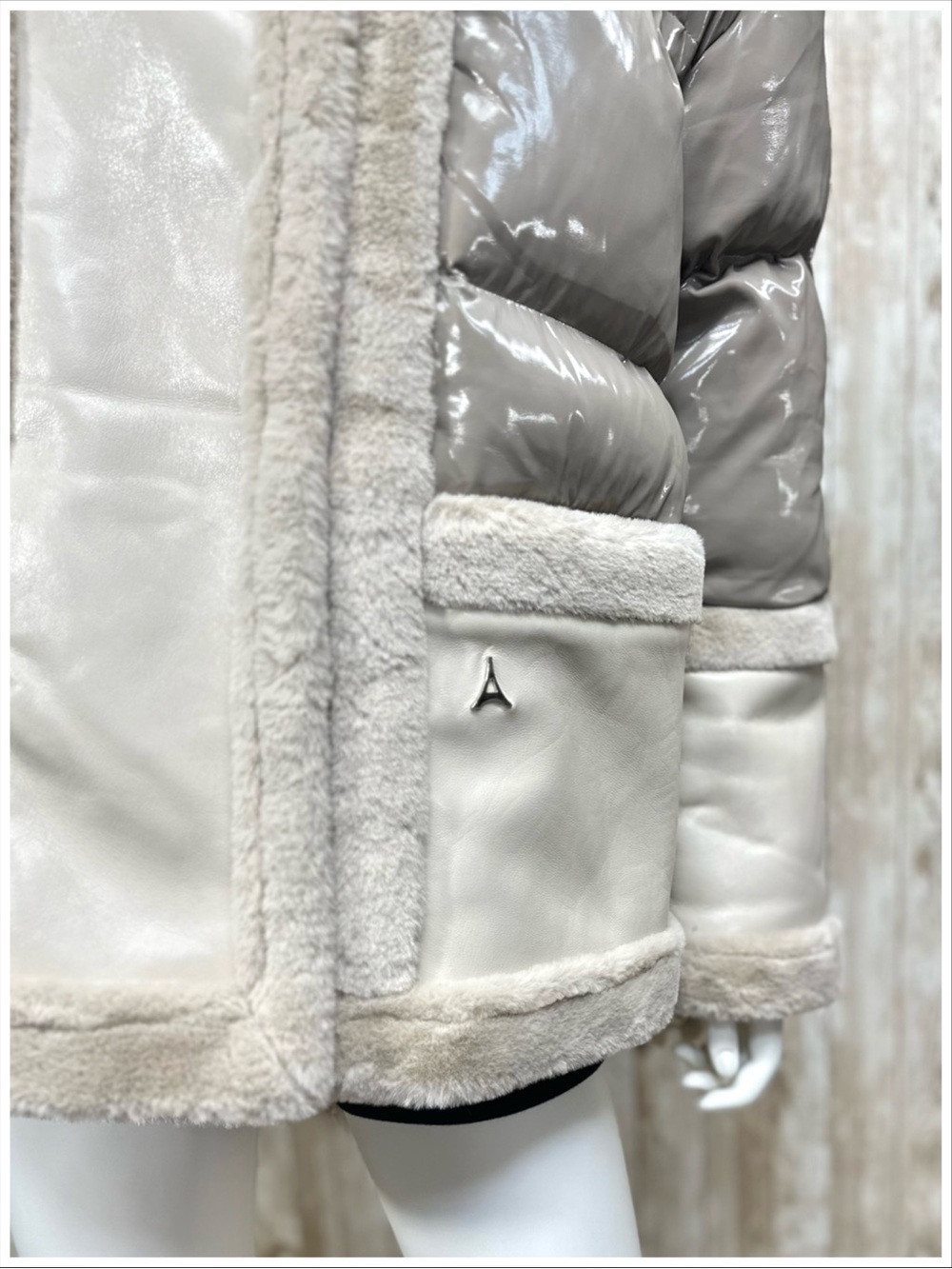 Manière De Voir Vegan Leather Plush Puffer Jacket ~ Size 4 ~ Item #PP4222 - Picture 5 of 16